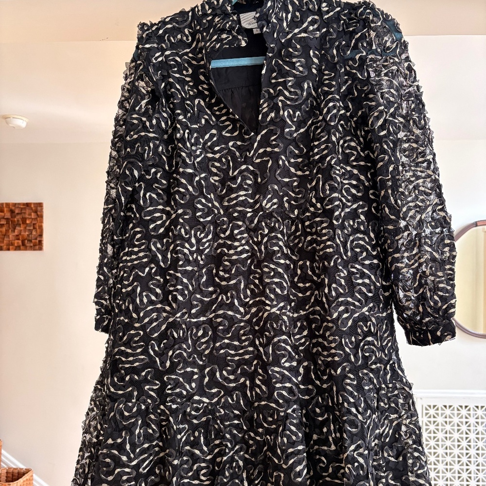 Tuckernuck Black and Gold Palmerston Ruffles Dress--Small